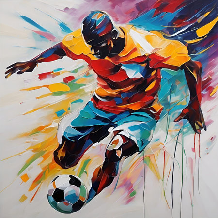 New Dynamic Abstract sports Painting Energetic Football  player Figure in Vibrant Colors.の素材