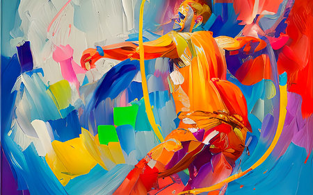 Dynamic Abstract Painting Energetic Figure in Vibrant Colors.の素材