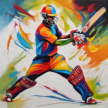 Dynamic Abstract Sports Art Energetic cricket player  in Vibrant Colorsの素材