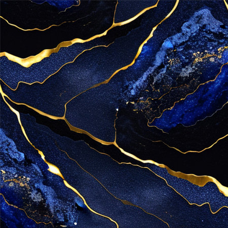 Luxurious Abstract Deep Blue and Gold Marbled Texture.の素材