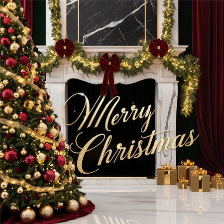 Merry Christmas greeting An opulent Christmas design featuring a tree ,Merry Christmas textの素材