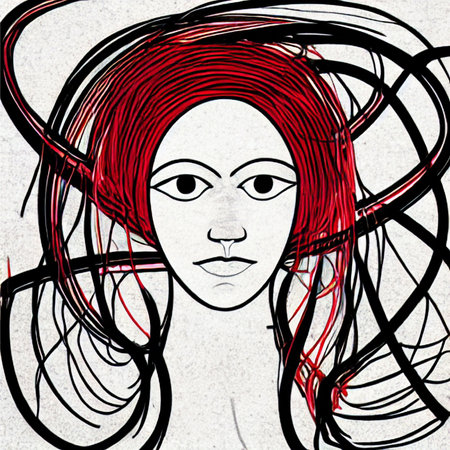 An abstract painting depicting the turbulent and disorganized state of a chaotic mind. Expressing feelings of inner restlessness and bewilderment.の素材