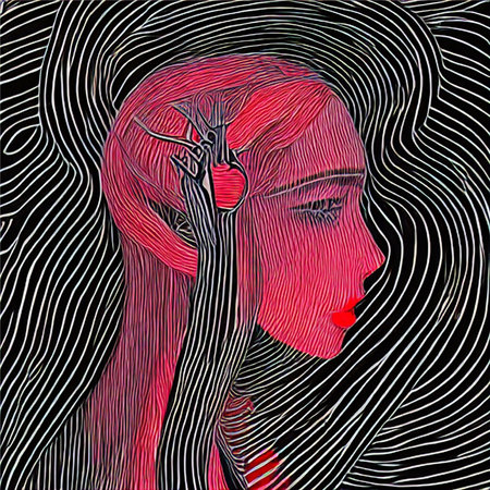 An abstract painting Emotional Exhaustion  and Overthinking state of a chaotic mind. Expressing feelings of inner restlessness and bewilderment.の素材