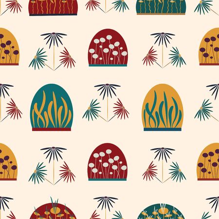 Floral terrariums vector seamless repeat pattern tile.のイラスト素材