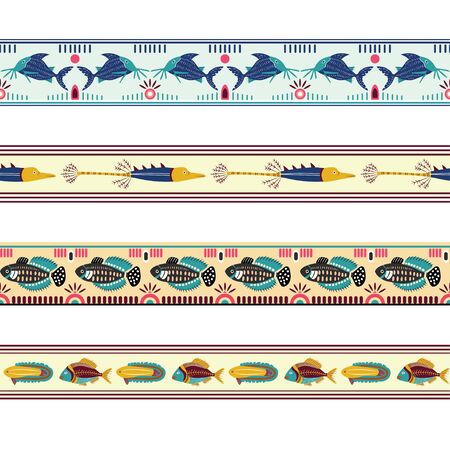 four vector decorative and colorful seamless fish borders.のイラスト素材