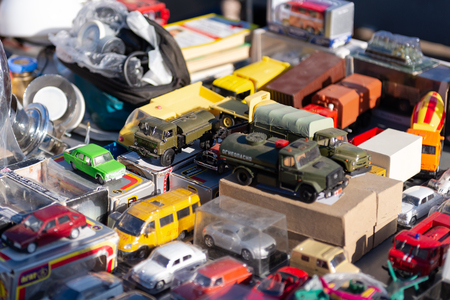 Flea market. Car models. For collectors of little cars. Toys for adults.のeditorial素材