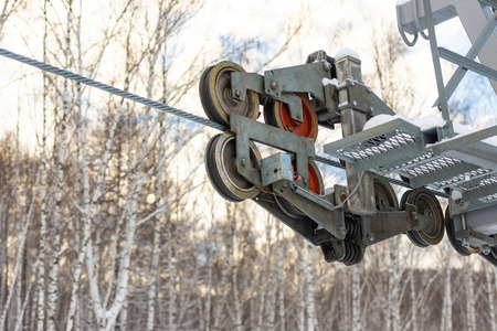 Ski resort. Chair lift. Cable car system.の写真素材