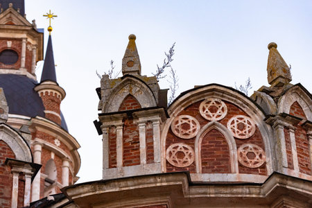 Gothic Orthodox Cathedral. Neo-Gothic Orthodox Church with Masonic symbols. Five-pointed star on the...