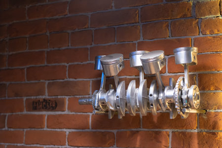 The layout of the engine on a brick wall. Decoration for engineer.
