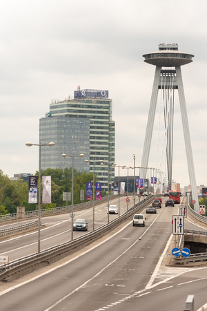 Slovakia. Europe, summer 2019. River bridge. Observation deck for tourists over the city.のeditorial素材