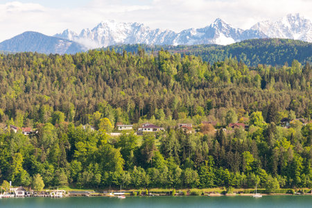Austria. Lake Worthersee. From lake to sky. The village is in a picturesque location.