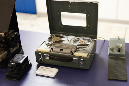 Transmitter T-53 1950. An old transmitter in a metal suitcase.のeditorial素材
