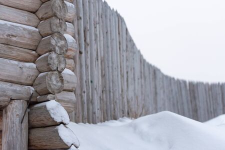 Elabuga. The settlement of the old Russian city. Wooden palisade in winter.の写真素材