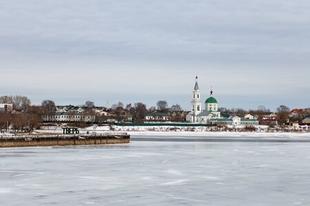 Tver. Embankment Of Tver. The Volga river in the winter in Tver. St. Catherine's monastery.の写真素材