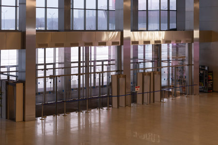 Large hall. Crocus Expo, indoors. Central entrance with metal detectors.