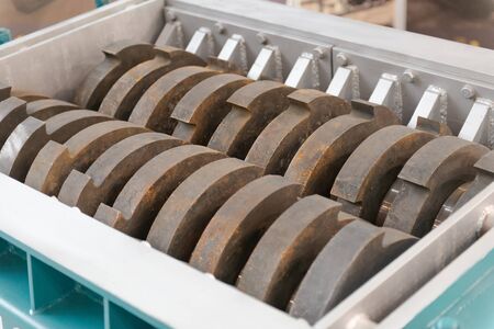 Belt conveyor for sorting garbage. Conveyor belt for waste separation.の写真素材