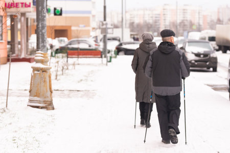 Nordic walking in winterのeditorial素材
