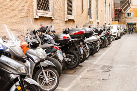 Rome. Italy. Spring 2020. Special parking for motorcycles and mopeds.のeditorial素材