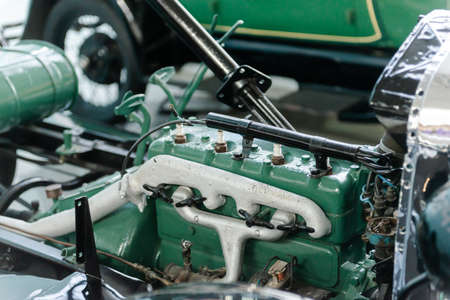 Exhibition of retro cars. Frame with engine from Ford Model T.のeditorial素材
