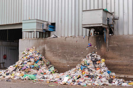 Moscow. Russia. October 2020. Garbage after sorting. Garbage falls after passing through the sorting center.のeditorial素材