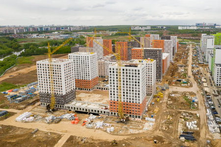 Moscow. Russia. May 2020. New residential complex in New Moscow. Construction of new neighborhoods...