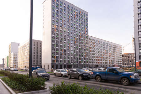 Moscow. Russia. Autumn 2019. New housing complex in New Moscow. Multi-apartment multi-storey buildings are inhabited by residents.のeditorial素材