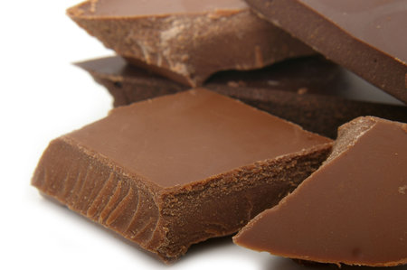 A pile of broken chocolate bars with focus on texture.