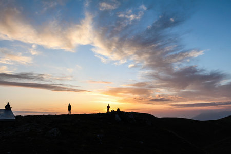Sunset over the hills in the province of Bologna, Emilia Romagna near the Scaffaiolo lakeの写真素材