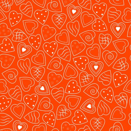 Valentines day seamless pattern. White hearts on lush lava background. Color trend 2020 year. Vector illustration in a flat style.のイラスト素材