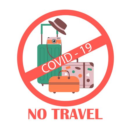 Red Stop sign on baggage. The ban on flights, movement and travel.のイラスト素材