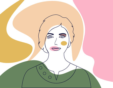 Abstract portrait of a young woman. Continuous one line drawing. Modern abstract face. Colored...