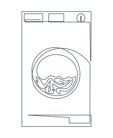 One line drawing of washing machine. Household appliances in single continuous line. Laundry concept. Simple line illustration. Isolated on white background. Washing linen or clothing.のイラスト素材