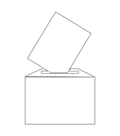 Election 2024. Vote 2024. Paper ballot being put into ballot box. Democracy and freedom of speech. Referendum event. Expression opinion. One single continuous line. Doodle illustration on white.のイラスト素材