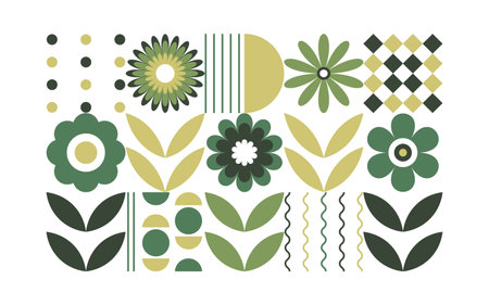 Modern abstract geometric background. Mosaic organic pattern. Fresh green conceptual collage. Eco-friendly minimalistic vector illustration. Natural organic illustration. Flat style.のイラスト素材