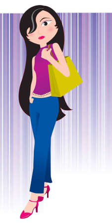 Vector asia girl illustration, EPS format easy to resize, edit or change colorのイラスト素材