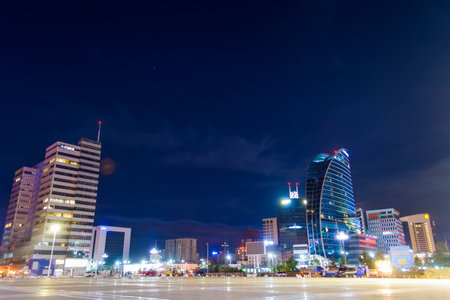 city skyline at night, Ulaanbaatarの写真素材