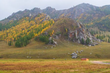 Landscapes and views in Gorkhi-Terelj National Park, Mongolia. Autumn season in Mongolia, Beautiful autumn nature.の写真素材