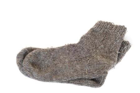 Wool knitted socks isolated on whiteの写真素材