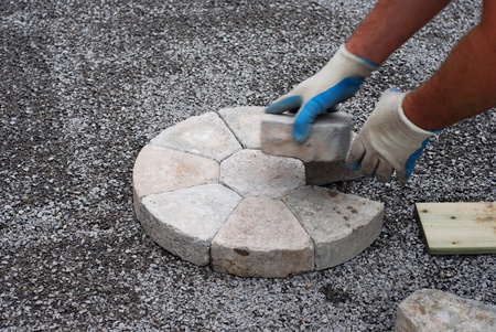 Patio bricks installationの写真素材