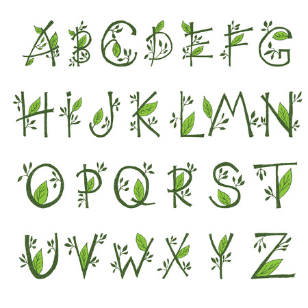 illustration of  hand draw  font in the form of branches and leavesのイラスト素材