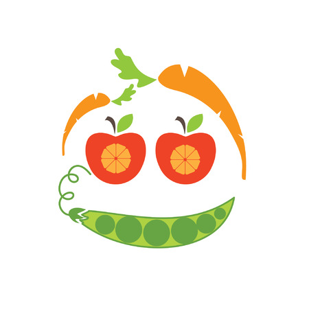 Abstract funny face illustration of apple,carrot and peasのイラスト素材