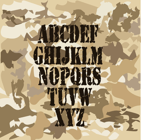 Military alphabet on a camouflage background, vector illustrationのイラスト素材