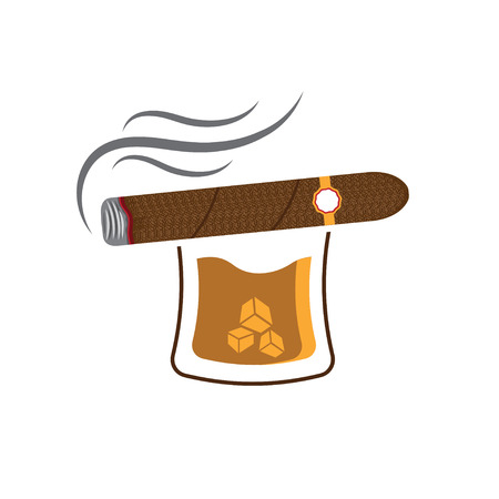 Whiskey with ice cubes and cigarのイラスト素材