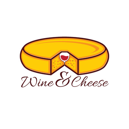 head of cheese and wine glass in it vector design templateのイラスト素材