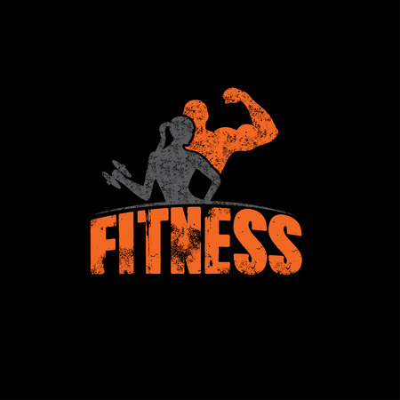 gunge man and woman of fitness silhouette character on black backgroundのイラスト素材