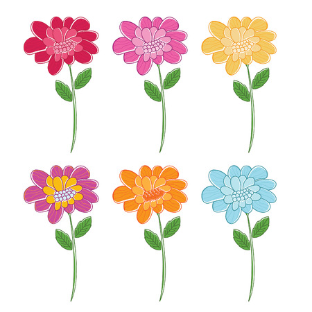 Illustration set of beautiful colour flowers. Vectorのイラスト素材
