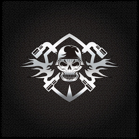 silver crest with skull in helmet and spannersのイラスト素材