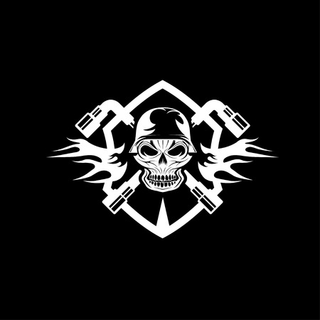 crest with skull in helmet and spannersのイラスト素材