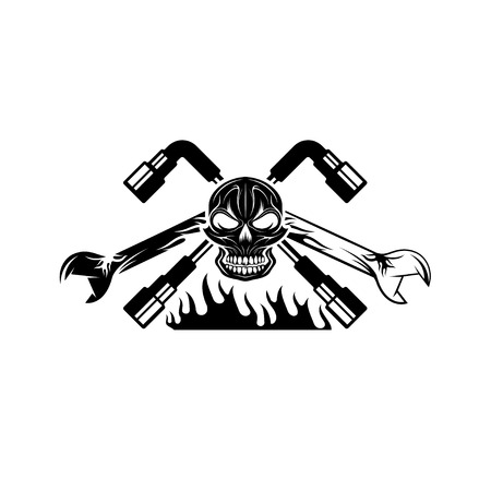 crest with skull,flame and spannersのイラスト素材