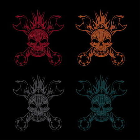 grunge crest with skull,flame and spannersのイラスト素材